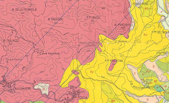 Figura 1 Carta Geologica dei Monti della Tolfa (1972) - Mem. Soc. Geol. It., 11 scala 1 : 50.000 rilevata da Fazzini P., Gelmini R & Pellegrini M.